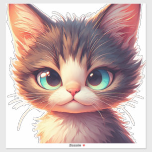 Pegatina Gatito de Dibujos Animados Adorable con Ojos Grand
