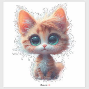 Pegatina Gatito de Dibujos Animados Adorable con Ojos Grand