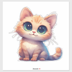 Pegatina Gatito de dibujos animados adorable con ojos grand