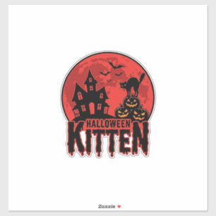 Pegatina Gatito de Halloween Casa Embrujada Gato Gráfico_1