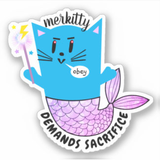 Pegatina Gatito de la sirena mágica gato malvado dios perso