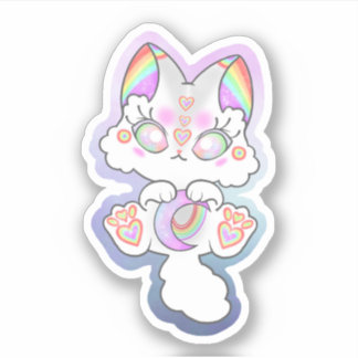 Pegatina gatito de nubes de arco iris lunar