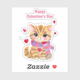 Pegatina Gatito de San Valentín acuarela