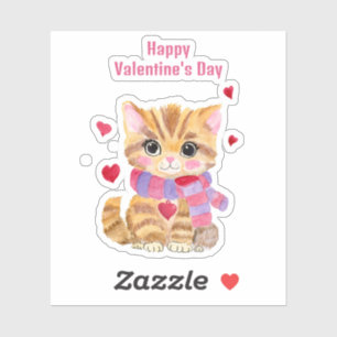 Pegatina Gatito de San Valentín acuarela
