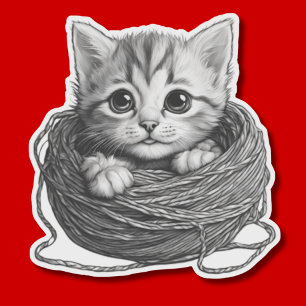 Pegatina Gatito en Yarn impermeable