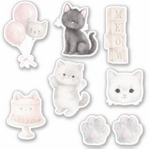 Pegatina Gatito Gato Miau Tarta Globos Patas