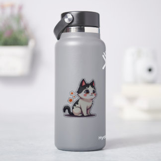 Pegatina Gatito Kawaii Blanco y Negro – Chibi de Halloween