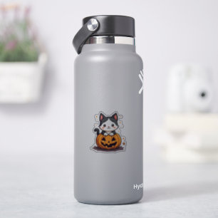 Pegatina Gatito Kawaii Blanco y Negro – Chibi de Halloween