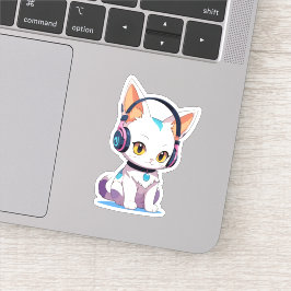 Pegatina Gatito Kawaii con Auriculares Balanceantes