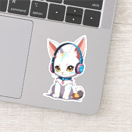Pegatina Gatito Kawaii con Auriculares Elegantes