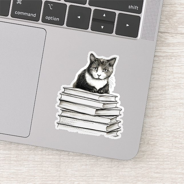 Pegatina Gatito lindo en los libros (Detalle)