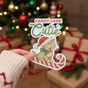 Pegatina Gatito Navideño Caramelo de Caña Vintage