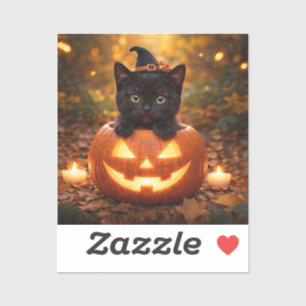 Pegatina Gatito negro adorable de Halloween calabaza