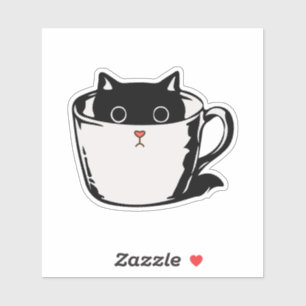 Pegatina Gatito negro con nariz roja escondido en una taza