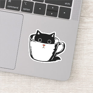 Pegatina Gatito negro con nariz roja escondido en una taza