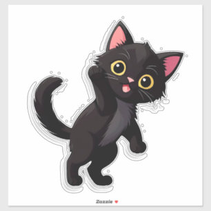 Pegatina Gatito negro lindo dibujo animado con ojos grandes
