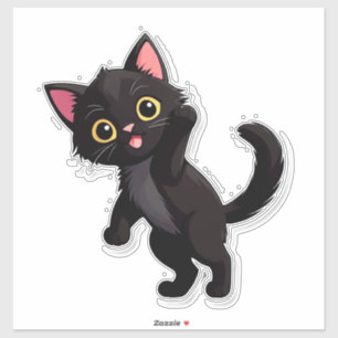 Pegatina Gatito negro lindo dibujo animado con ojos grandes