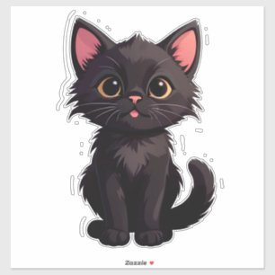 Pegatina Gatito negro lindo dibujo animado con ojos grandes