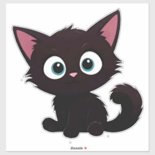 Pegatina Gatito negro lindo dibujo animado con ojos grandes