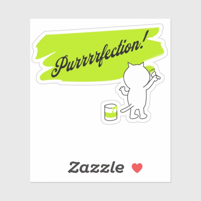 Pegatina Gatito pintando "¡Purrrfection!" en la pared. (Hoja)