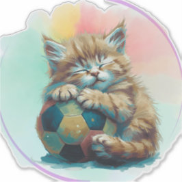 Pegatina Gatito Soñoliento con Balón de Fútbol – Adorable A