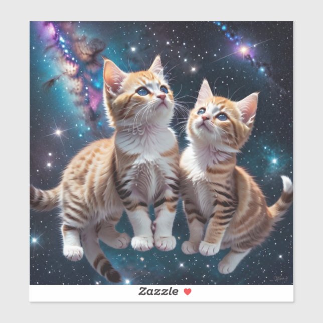 Pegatina Gatitos espaciales en la galaxia (Hoja)