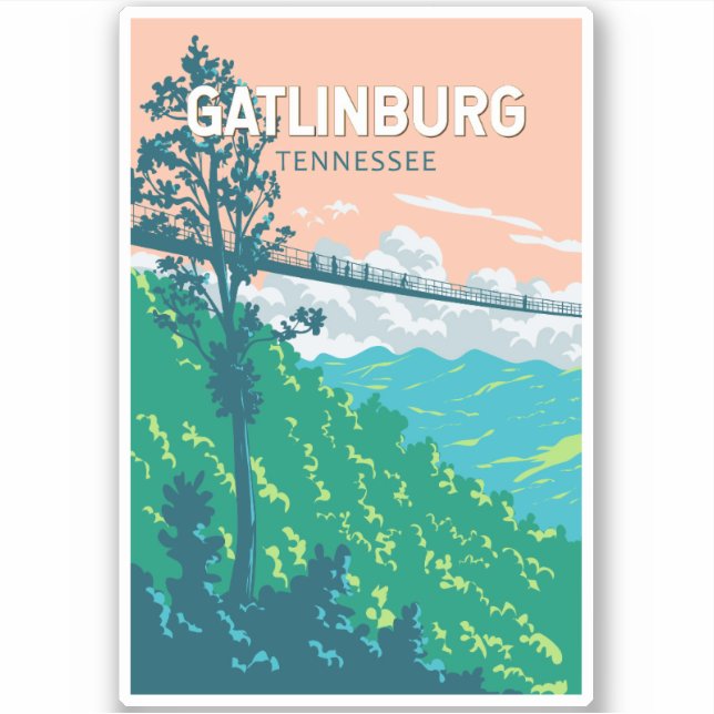 Pegatina Gatlinburg Tennessee Ilustracion Travel Art (Anverso)