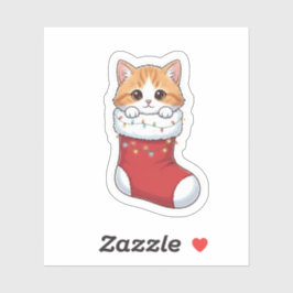 Pegatina Gato Acogedor en Calcetín de Navidad Arte Navideño