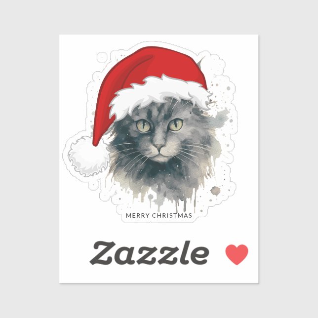 Pegatina Gato acuarela En Navidad De Feliz Feliz Sombrero (Hoja)