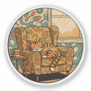 Pegatina Gato Acurrucado Durmiendo - Silla de Brazo Floral 