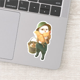 Pegatina Gato Adorable con Hen en la Granja