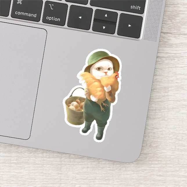 Pegatina Gato Adorable con Hen en la Granja (Detalle)