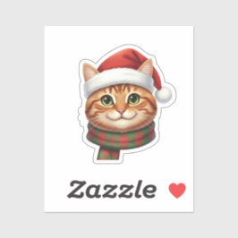 Pegatina Gato Adorable con Sombrero de Santa y Bufanda de P
