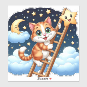 Pegatina Gato Adorable Sube Escalera a la Luna 