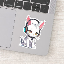 Pegatina Gato Adorable y con Estilo con Auriculares