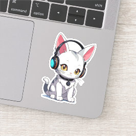 Pegatina Gato Adorable y con Estilo con Auriculares