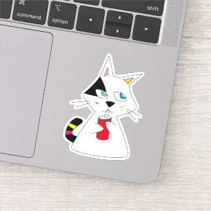 Pegatina Gato afortunado disfrutando bebiendo Doodle