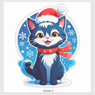 Pegatina Gato alegre de Navidad Tema de vacaciones de invie