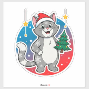 Pegatina Gato alegre de Navidad Tema de vacaciones de invie