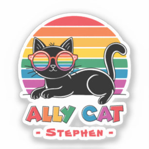 Pegatina Gato aliado - Gato negro con gafas de sol arcoiris