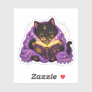 Pegatina Gato Amante de Libros Mágicos y Acogedores Sticker