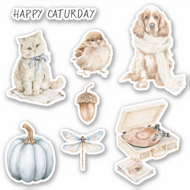 Pegatina Gato Arco Caturday Pájaro Perro (Anverso)
