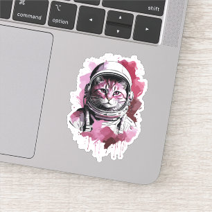 Pegatina Gato astronauta acuarela roja