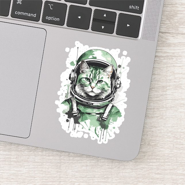 Pegatina Gato Astronauta Verde Splash (Detalle)