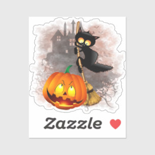 Pegatina Gato asustado por un personaje de Halloween divert