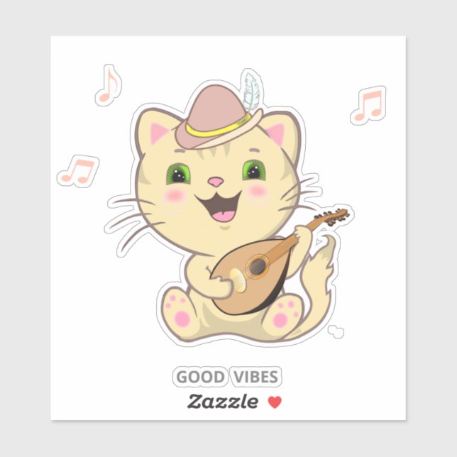 Pegatina Gato Atigrado Gingembre Caramelo Musical Adorable  (Hoja)