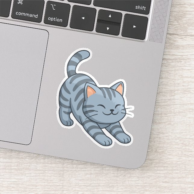 Pegatina Gato Atigrado Gris Estirándose (Detalle)