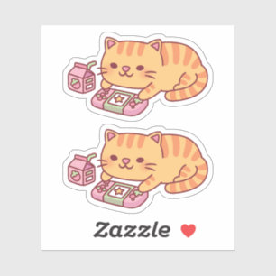 Pegatina Gato Atigrado Naranja Adorable Relajándose Con Vid