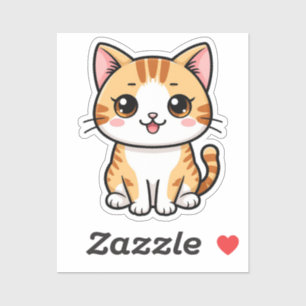 Pegatina Gato Atigrado Naranja de Dibujos Animados Lindo