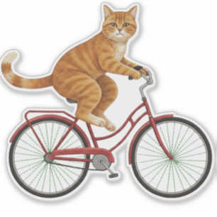 Pegatina Gato atigrado naranja en una bicicleta